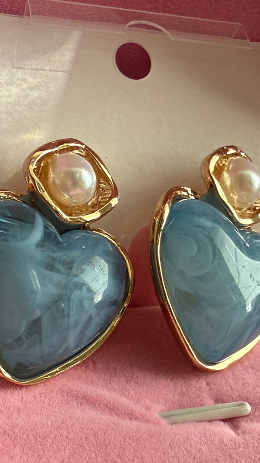 Boucle d’oreille cœur bleu océan