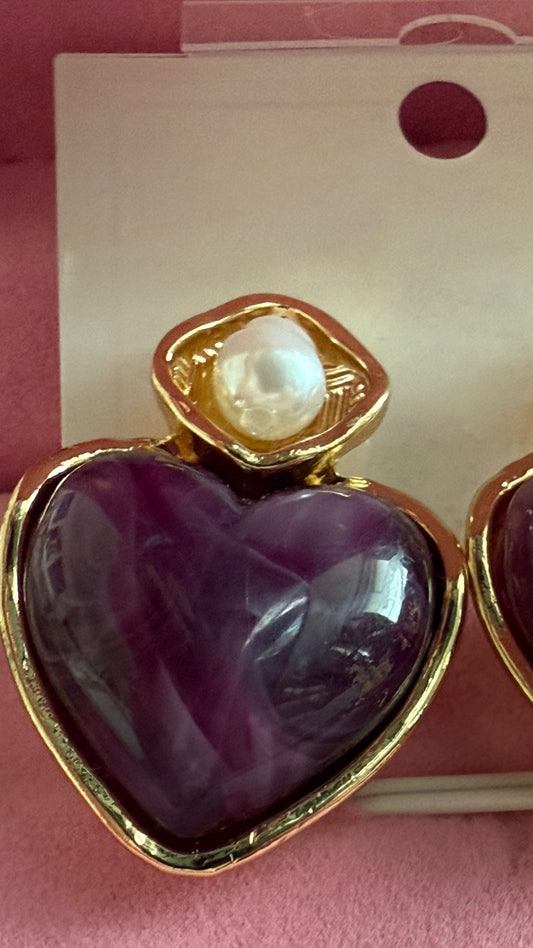 Boucle d’oreille cœur violet