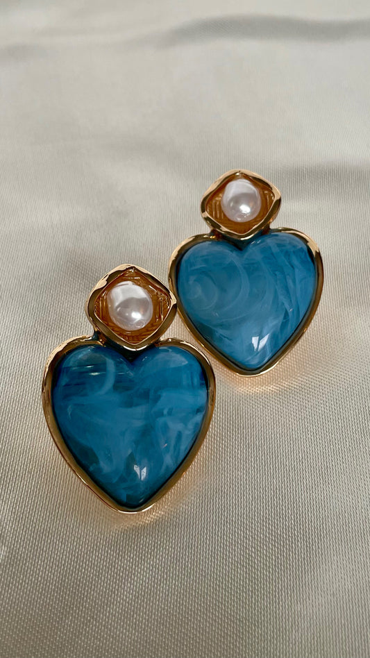 Boucle d’oreille cœur bleu océan